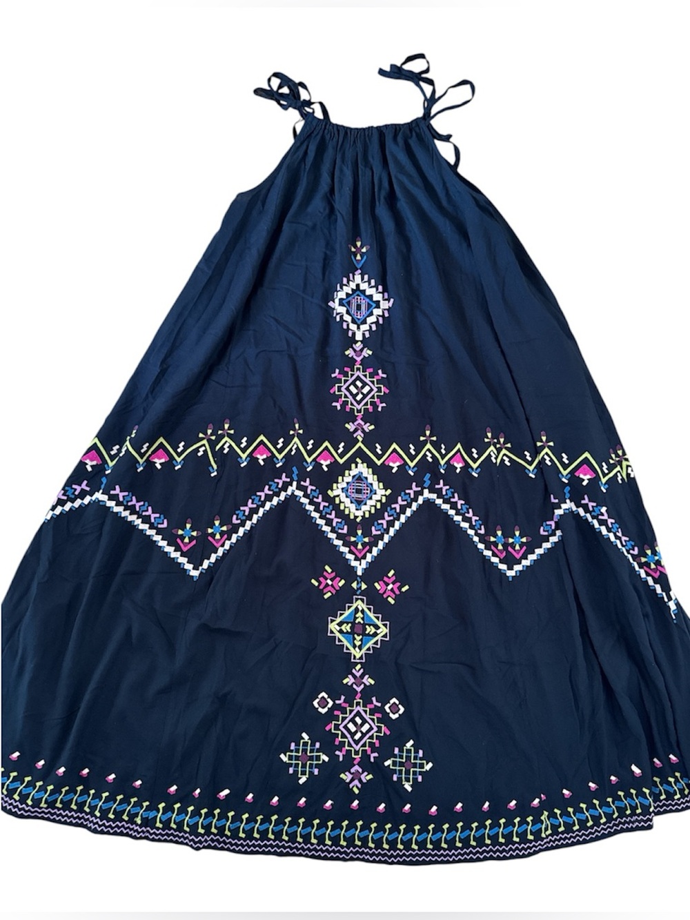 Anthropologie boho spaghetti strap black viscose embroidered full dress EUC S/M - Picture 9 of 10